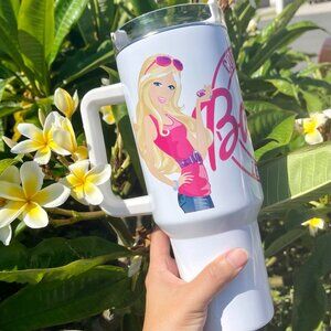 Barbie Girl LETS GO PARTY Movie Pink Tumbler 40 oz tumbler with hand carry handl